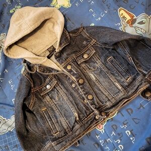 Calvin Klein Jeans Kids Dark Blue Denim Jacket with Gray Hood Size 2T